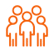 Orange icon of four aligned people, symbolizing a group or communit